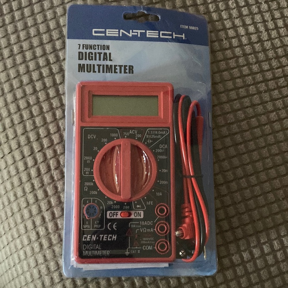 Cen-Tech Red Digital Multimeter New in package 7 function